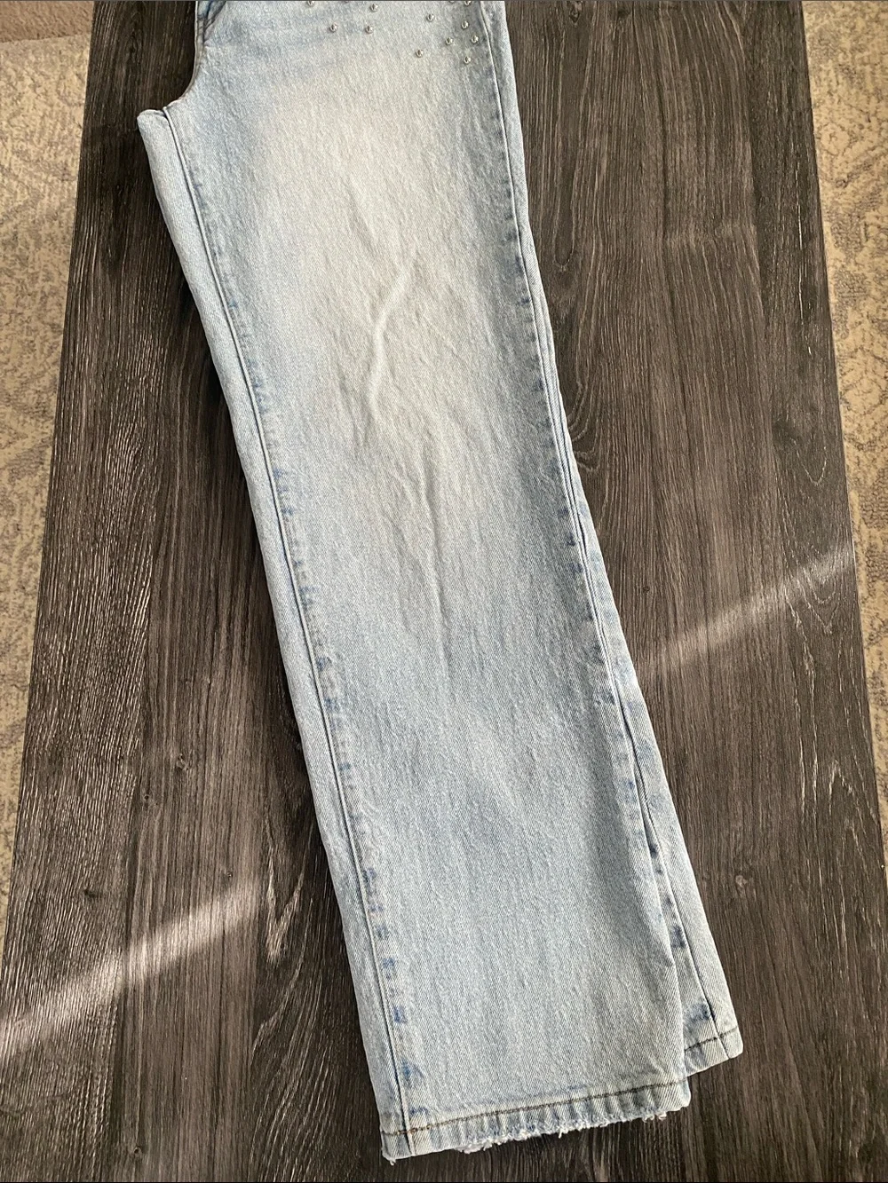 KanCan Light Blue Straight Leg Jeans with Silver Studs